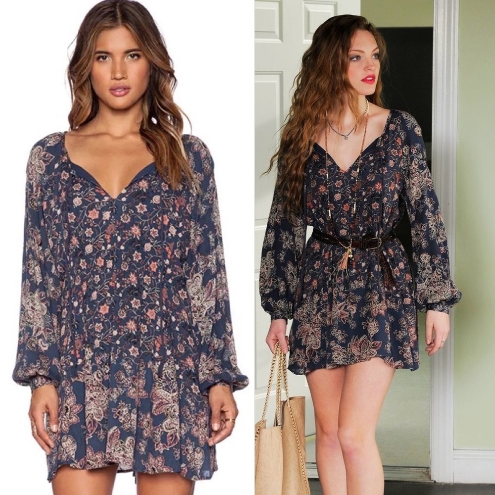 Free People Lucky Loosey Mini Dress in Indigo Combo